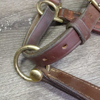 Padded Thick Soft Leather Halter, ajd, snap, blank name plate *vgc/gc, v.dirty/jockies, residue, scraped edges, rubs
