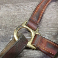 Padded Thick Soft Leather Halter, ajd, snap, blank name plate *vgc/gc, v.dirty/jockies, residue, scraped edges, rubs
