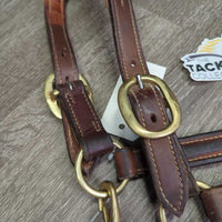 Padded Thick Soft Leather Halter, ajd, snap, blank name plate *vgc/gc, v.dirty/jockies, residue, scraped edges, rubs
