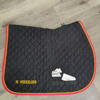 Quilt Jumper Pad, piping, "Tackaberry Farm" *xc/vgc, clean, mnr threads, hair, puckers
