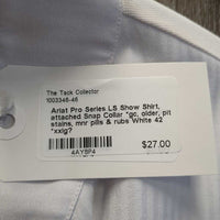 LS Show Shirt, attached Snap Collar *gc, older, pit stains, mnr pills & rubs
