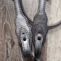 Tooled Leather Headstall, 2 laces, Narrow Adjustable Loop Reins, snaps *like new
