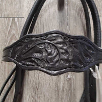 Tooled Leather Headstall, 2 laces, Narrow Adjustable Loop Reins, snaps *like new
