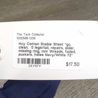 Hvy Cotton Stable Sheet *gc, clean, 0 legs/tail, repairs, older, missing ring, mnr threads, faded, puckers, holes
