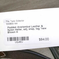 Padded Anatomical Leather & Nylon Halter, adj, snap, tag *new
