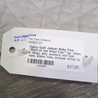 Quilt Jumper Baby Pad, "Spirit of the West Cup" *gc, clean, v. dingy, pilly, puckers, mnr hair, rubs, stains, hole, threads
