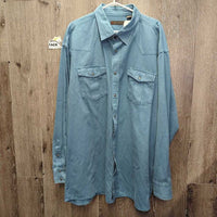 MENS Denim Western Shirt, snaps *gc, mnr faded, seam puckers
