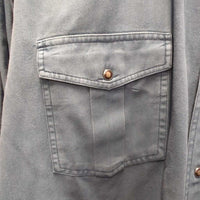 MENS Denim Western Shirt, snaps *gc, mnr faded, seam puckers
