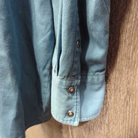 MENS Denim Western Shirt, snaps *gc, mnr faded, seam puckers

