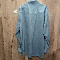 MENS Denim Western Shirt, snaps *gc, mnr faded, seam puckers

