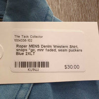 MENS Denim Western Shirt, snaps *gc, mnr faded, seam puckers
