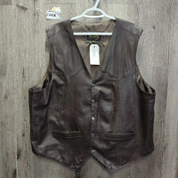 MENS Light Leather Vest, Snaps *vgc, clean, loose lining, mnr scuffs/rubs & pin holes
