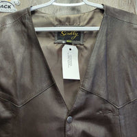 MENS Light Leather Vest, Snaps *vgc, clean, loose lining, mnr scuffs/rubs & pin holes
