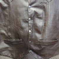MENS Light Leather Vest, Snaps *vgc, clean, loose lining, mnr scuffs/rubs & pin holes
