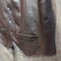 MENS Light Leather Vest, Snaps *vgc, clean, loose lining, mnr scuffs/rubs & pin holes
