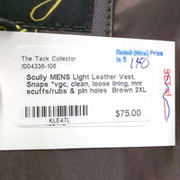 MENS Light Leather Vest, Snaps *vgc, clean, loose lining, mnr scuffs/rubs & pin holes
