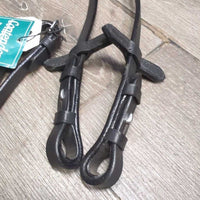 Rubber Reins, lthr stoppers, tags *new, melted rubber residue (red)
