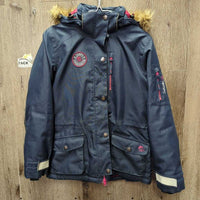 Juniors Winter Jacket, Hood, "fur" trim, Zipper *vgc, mnr wrinkles & threads
