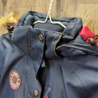 Juniors Winter Jacket, Hood, "fur" trim, Zipper *vgc, mnr wrinkles & threads
