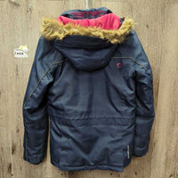 Juniors Winter Jacket, Hood, "fur" trim, Zipper *vgc, mnr wrinkles & threads
