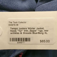 Juniors Winter Jacket, Hood, "fur" trim, Zipper *vgc, mnr wrinkles & threads
