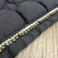 Quilt Dressage Pad, bling, piping *gc, clean, cut tabs, stains, dirty, faded, hair, pilly, mnr puckers, rubs, bent bling
