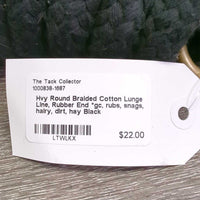 Hvy Round Braided Cotton Lunge Line, Rubber End *gc, rubs, snags, hairy, dirt, hay
