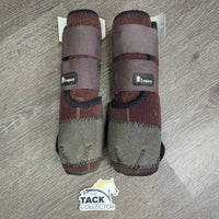 Closed Hind Skid Sport Boots, velcro *fair/gc, clean & dirty, faded, torn, velcro, threads, hairy, rubs, pills
