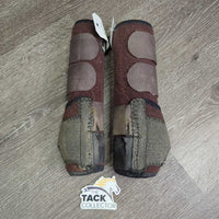 Closed Hind Skid Sport Boots, velcro *fair/gc, clean & dirty, faded, torn, velcro, threads, hairy, rubs, pills
