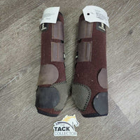 Closed Hind Skid Sport Boots, velcro *fair/gc, clean & dirty, faded, torn, velcro, threads, hairy, rubs, pills
