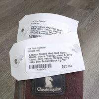 Closed Hind Skid Sport Boots, velcro *fair/gc, clean & dirty, faded, torn, velcro, threads, hairy, rubs, pills
