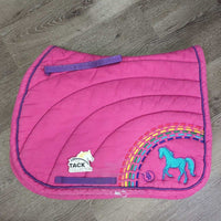 Pillow Jumper Pad, rainbow embroidery, piping *gc, clean, tears, mnr threads, faded, stains, pills, puckers, rubs

