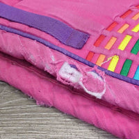 Pillow Jumper Pad, rainbow embroidery, piping *gc, clean, tears, mnr threads, faded, stains, pills, puckers, rubs
