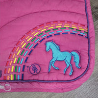 Pillow Jumper Pad, rainbow embroidery, piping *gc, clean, tears, mnr threads, faded, stains, pills, puckers, rubs
