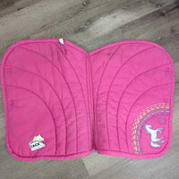 Pillow Jumper Pad, rainbow embroidery, piping *gc, clean, tears, mnr threads, faded, stains, pills, puckers, rubs
