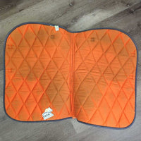 Thick Quilt Jumper Pad, piping *gc/fair, clean, pilly, hair, stains, faded, rubs, curled & holey edges
