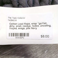 Cotton Lead Rope, snap *gc/fair, dirty, smell, residue, faded, uncoiling, frayed, snags, pills
