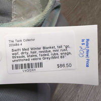 Med Winter Blanket, tail *gc, wpf, dirty, hair, residue, mnr rust, threads, stains, faded, rubs, snags, unstitched velcro
