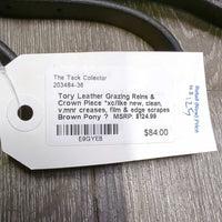 Leather Grazing Reins & Crown Piece *xc/like new, clean, v.mnr creases, film & edge scrapes
