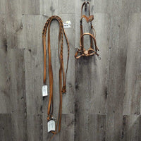 Bitless Sidepull Bridle, Braided Reins & Western Split Reins *like new, mnr dents & stains
