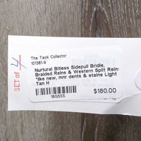 Bitless Sidepull Bridle, Braided Reins & Western Split Reins *like new, mnr dents & stains
