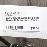 Sliding 1 Ear HeadStall, Bling, Quick Release Ends, tag *new
