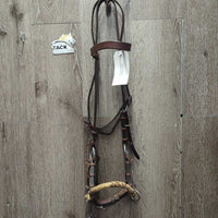 Sidepull Headstall, Thin Soft Rawhide Noseband *xc/like new, v.mnr film, inner dirt?stain
