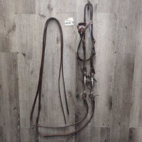 Quick Change Headstall, Bling, 5" T.Thumb, Chin Strap, Split Reins *xc/like new, mnr dusty, rubs, scuffs, stained bling & scratches, loose bit joints
