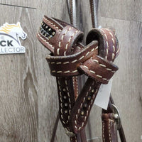 Quick Change Headstall, Bling, 5" T.Thumb, Chin Strap, Split Reins *xc/like new, mnr dusty, rubs, scuffs, stained bling & scratches, loose bit joints
