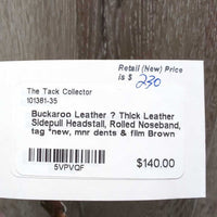 Thick Leather Sidepull Headstall, Rolled Noseband, tag *new, mnr dents & film

