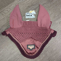 Crochet Ear Bonnet Fly Veil, Satin, x2 piping *xc, clean, mnr puckers
