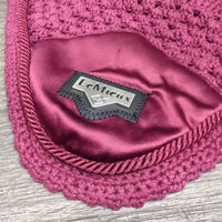 Crochet Ear Bonnet Fly Veil, Satin, piping **xc/vgc, clean, mnr snag/run & hair puckered?shrunk
