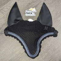 Crochet Ear Bonnet Fly Veil, Satin, piping, glitter *vgc, clean, mnr hair, v.curled, shrunk
