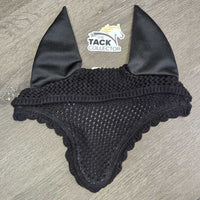 Crochet Ear Bonnet Fly Veil, Satin, piping, glitter *vgc, clean, mnr hair, v.curled, shrunk
